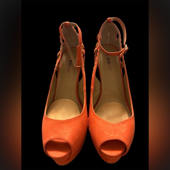 Coral Orange Peep Toe Heels - Picture 4 of 8